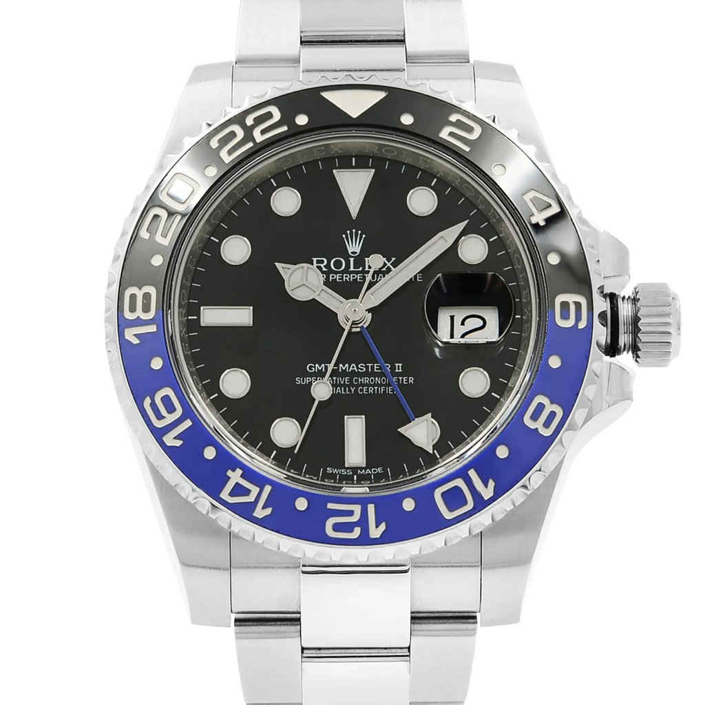 Up Close Front Facing Picture Of Rolex 116710BLNR Stainless Steel Watch Pre Owned Condition