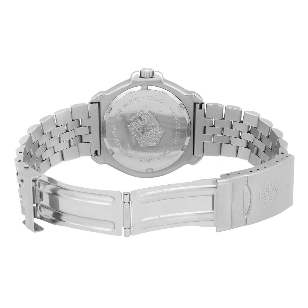 Back View Of Screwback Back Case And Open Stainless Steel Band Of TAG Heuer 375.513 Watch Pre Owned Condition