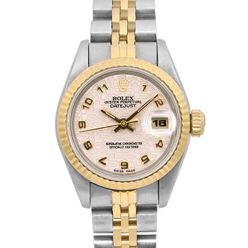 Up Close Front Facing Picture Of Rolex 69173 Stainless Steel Watch Pre Owned Condition