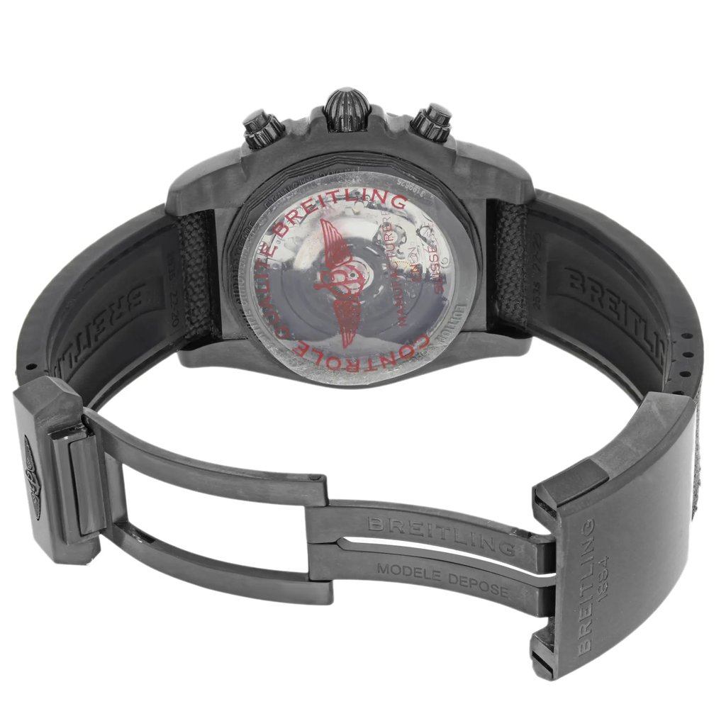 Back View Of {Caseback} Back Case And Open Fabric/Canvas Band Of Breitling MB0111C3/BE35-253S Watch Pre Owned Condition