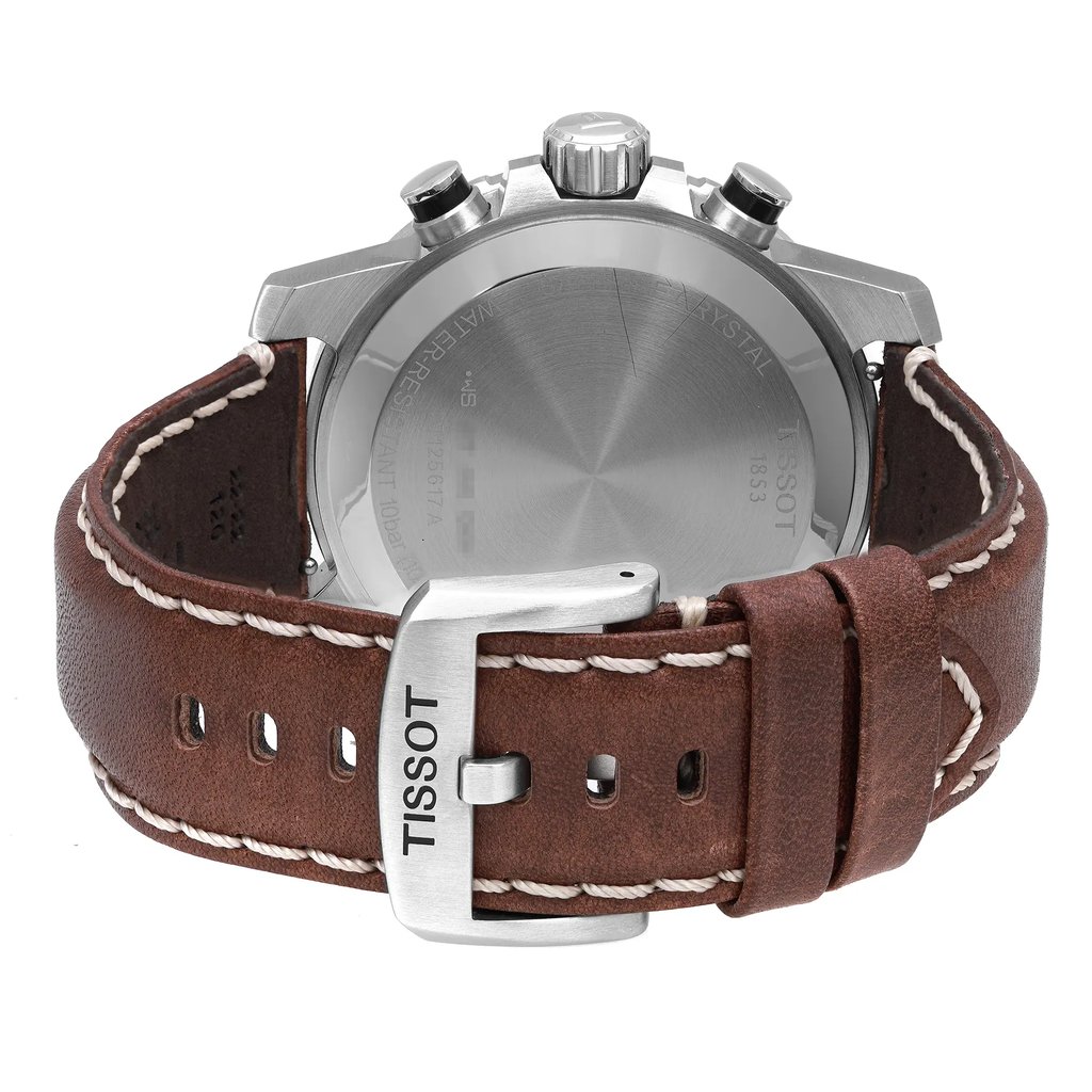 Back View Of Snap Back Case And Closed Leather Band Of Tissot T125.617.16.041.00 Watch Pre Owned Condition