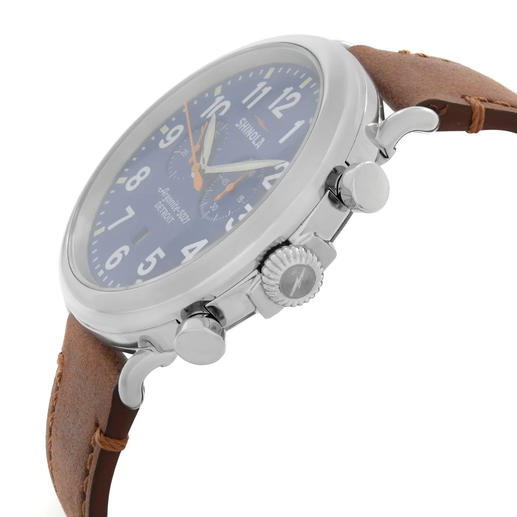 View Of Crown Facing Side Of Shinola S0110000047 Stainless Steel Watch Pre Owned Condition