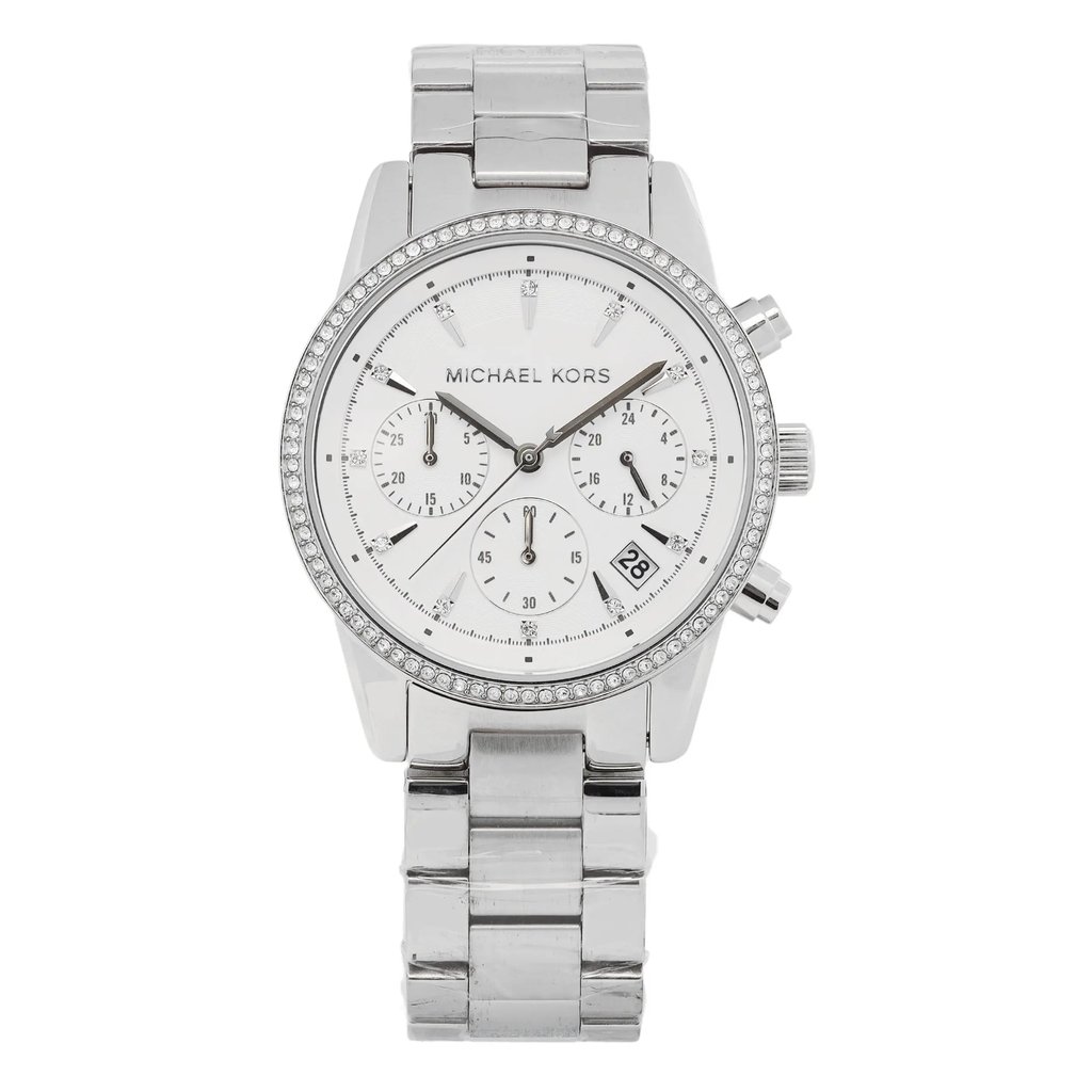 Front Full View Of Michael Kors MK6428 Stainless Steel Watch Display Model Condition Good