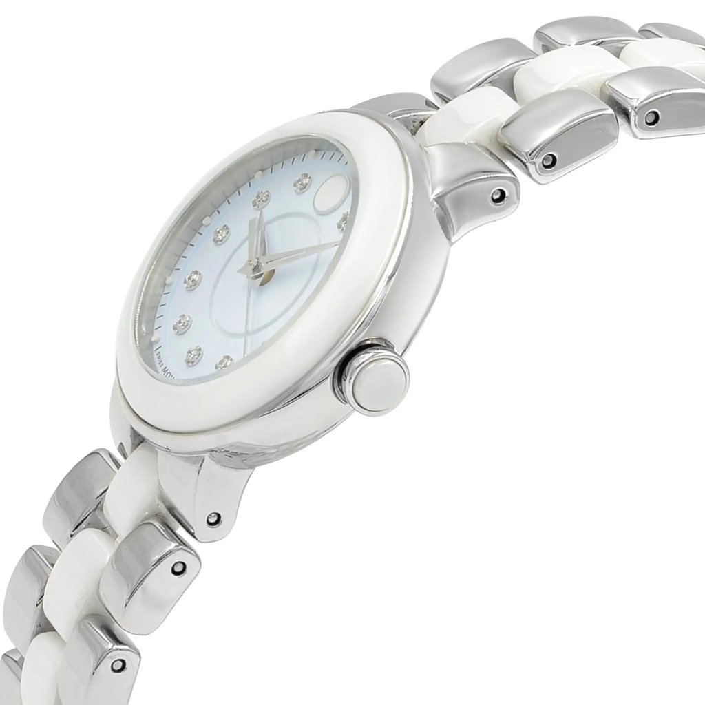 View Of Crown Facing Side Of Movado 606930 Stainless Steel Watch Display Model Condition