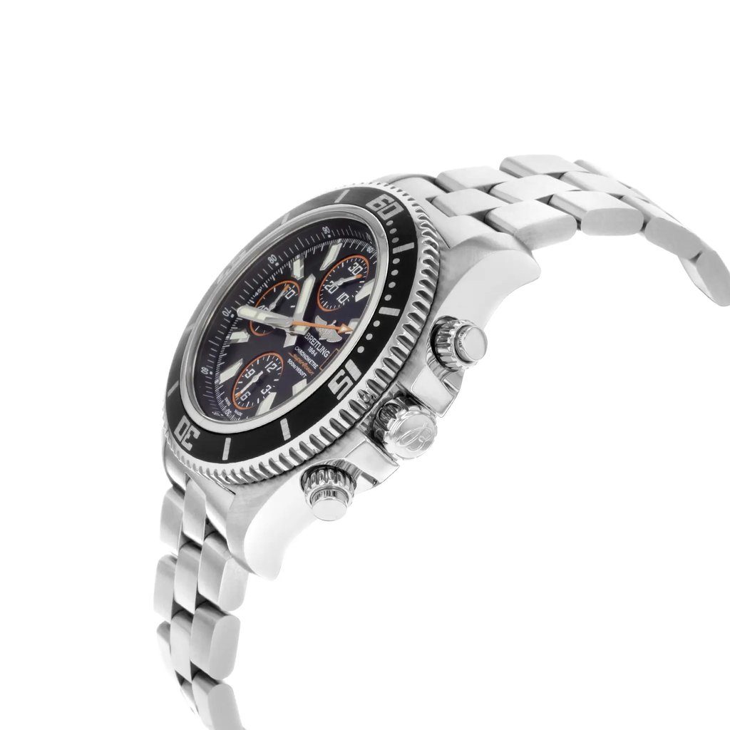 View Of Crown Facing Side Of Breitling A1334102/BA85-SS Stainless Steel Watch Display Model Condition