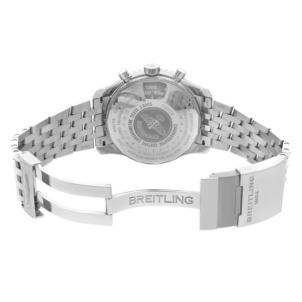 Back View Of {Caseback} Back Case And Open Stainless Steel Band Of Breitling A24322121C2A1 Watch Display Model Condition