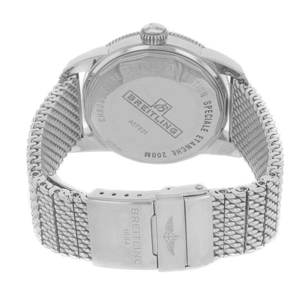 Back View Of {Caseback} Back Case And Closed Stainless Steel Band Of Breitling A1732124/BA61-154A Watch Pre Owned Condition