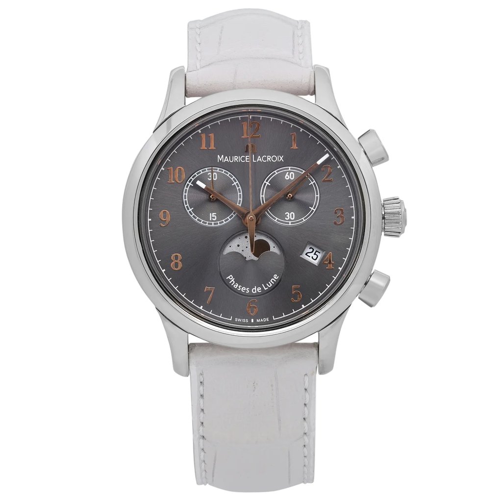 Front Full View Of Maurice Lacroix LC1087-SS001-821 Stainless Steel Watch Unworn Condition Excellent