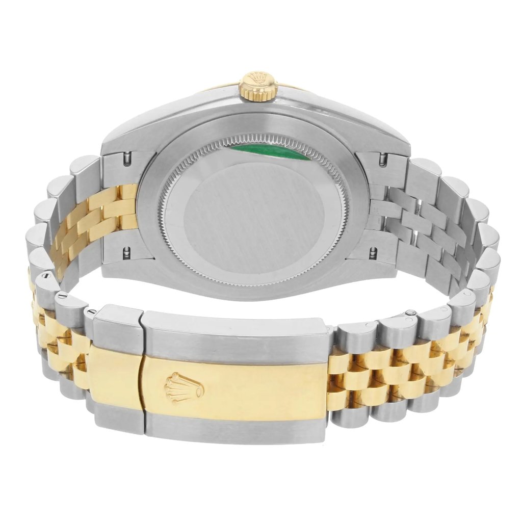 Back View Of {Caseback} Back Case And Closed Stainless and Solid Gold Band Of Rolex 126333 Watch Unworn Condition
