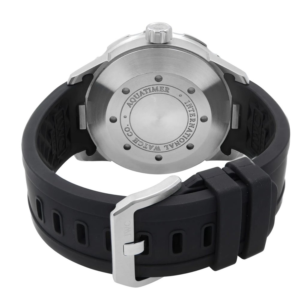 Back View Of Solid Back Case And Closed Rubber,Stainless Steel Band Of IWC IW356801 Watch Pre Owned Condition