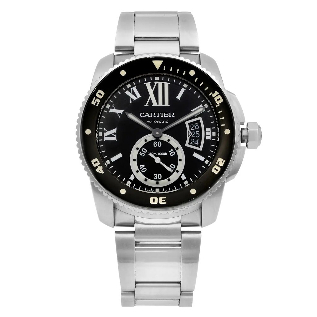 Front Full View Of Cartier W7100057 Stainless Steel Watch Pre Owned Condition {Product Condition}