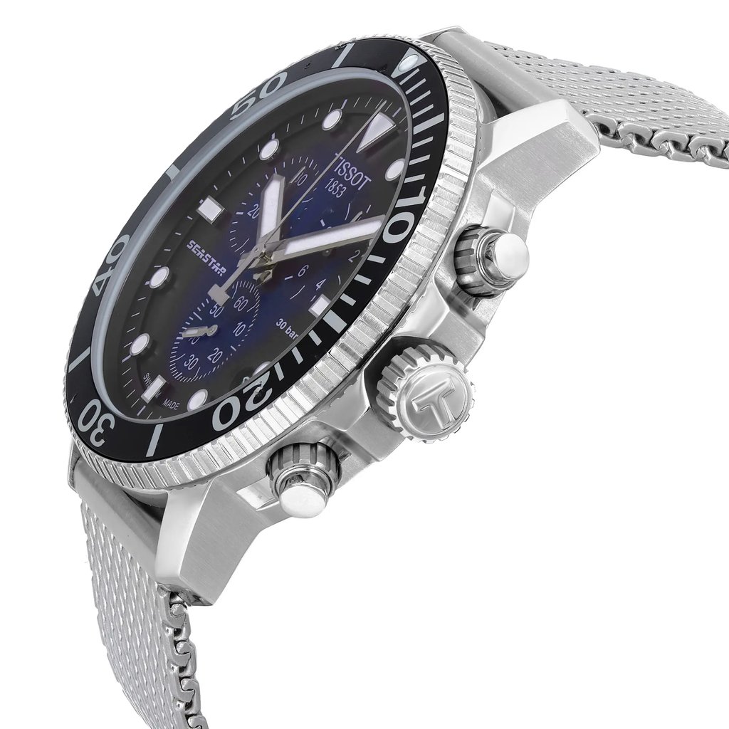 View Of Crown Facing Side Of Tissot T120.417.11.041.02 Stainless Steel Watch Pre Owned Condition