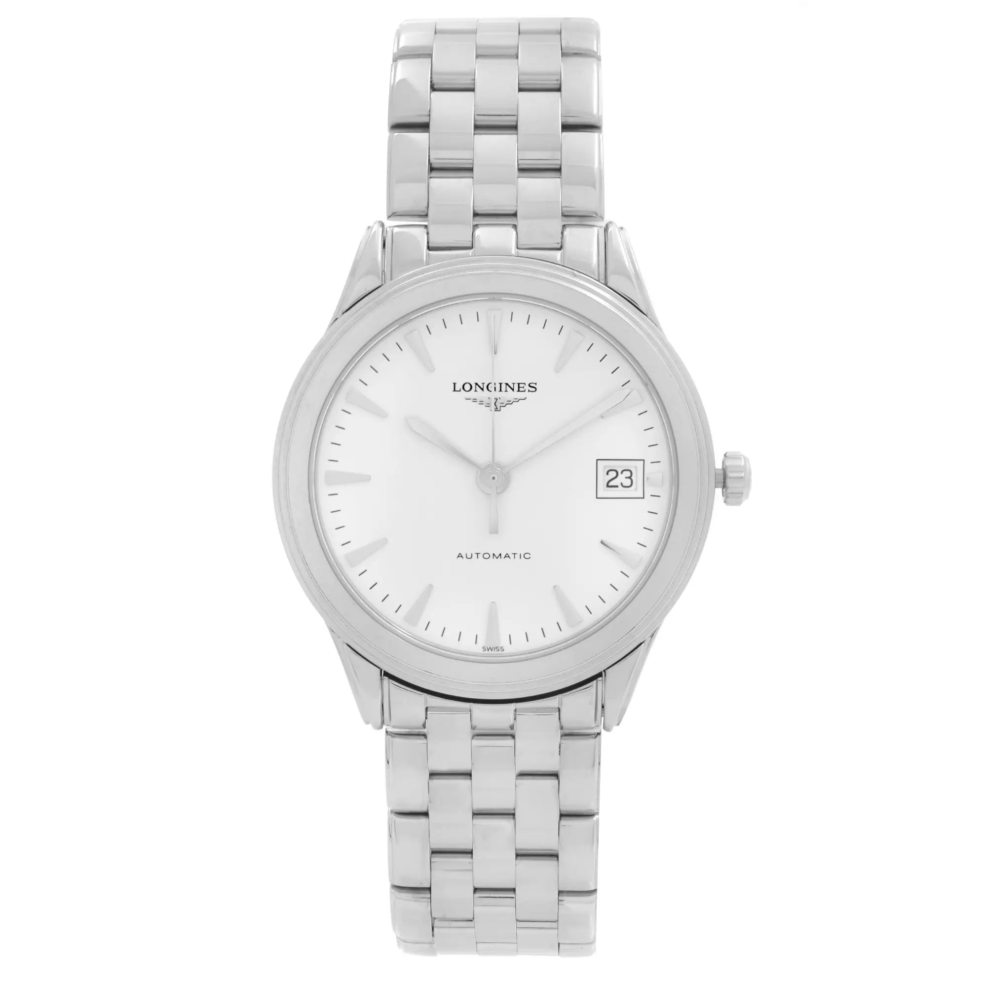 Front Full View Of Longines L4.774.4.14.6 Stainless Steel Watch Display Model Condition Excellent