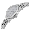An image of a Wristwatch by Tissot. This Display Model item is designed for Women, featuring a Casual style. It has a Mechanical (Automatic) movement and an Analog display with a White dial color. The indices include 12-Hour Dial,Diamond Markers. The band is made of Stainless Steel and the case is made of Stainless Steel. The watch has a Round shape with a case size of 29 mm and a case thickness of 9 mm.