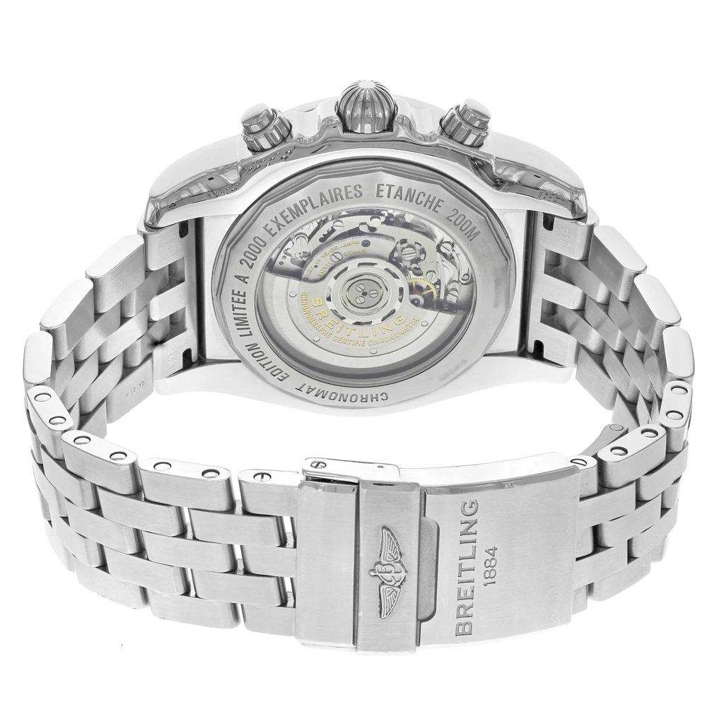 Back View Of {Caseback} Back Case And Closed Stainless Steel Band Of Breitling AB041210/BB48-384A Watch Pre Owned Condition