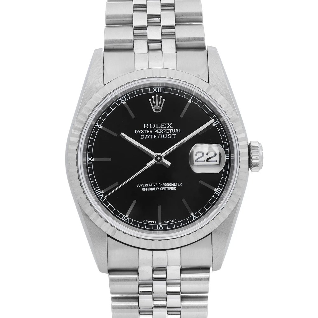 Up Close Front Facing Picture Of Rolex 16234 Stainless Steel Watch Pre Owned Condition