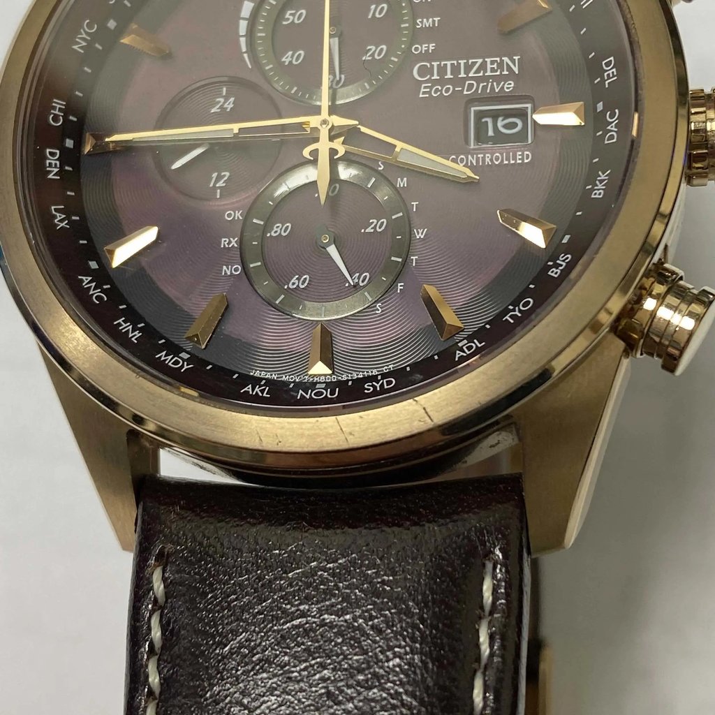 Up Close Front Facing Picture Of Citizen AT8019-02W Stainless Steel Watch Pre Owned Condition