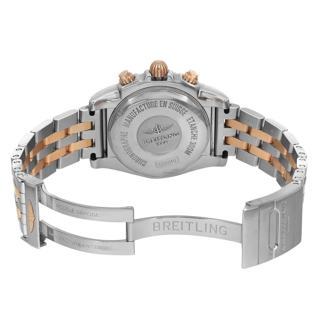 Back View Of Screwback Back Case And Open Rose Gold,Stainless Steel Band Of Breitling CB014012/BA53-378C Watch Pre Owned Condition