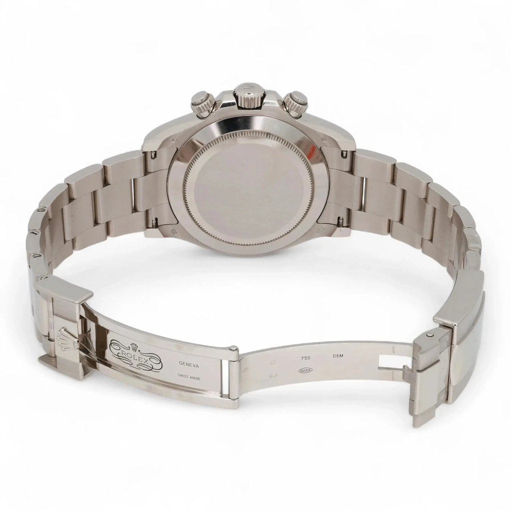 Back View Of Solid Back Case And Open White Gold Band Of Rolex 116509 Watch Pre Owned Condition