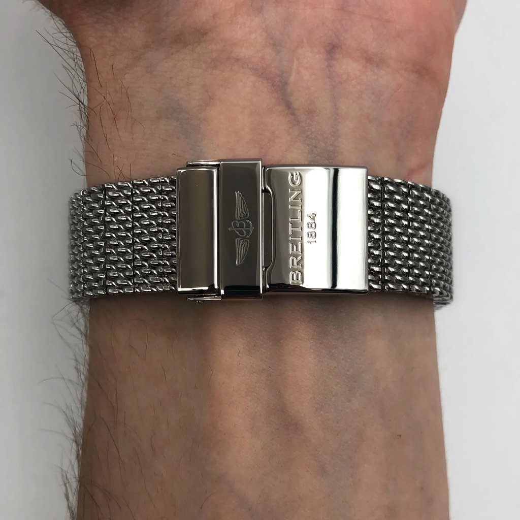 Back View Of {Caseback} Back Case And Closed Stainless Steel Band Of Breitling AB141112/G799-154A Watch Display Model Condition