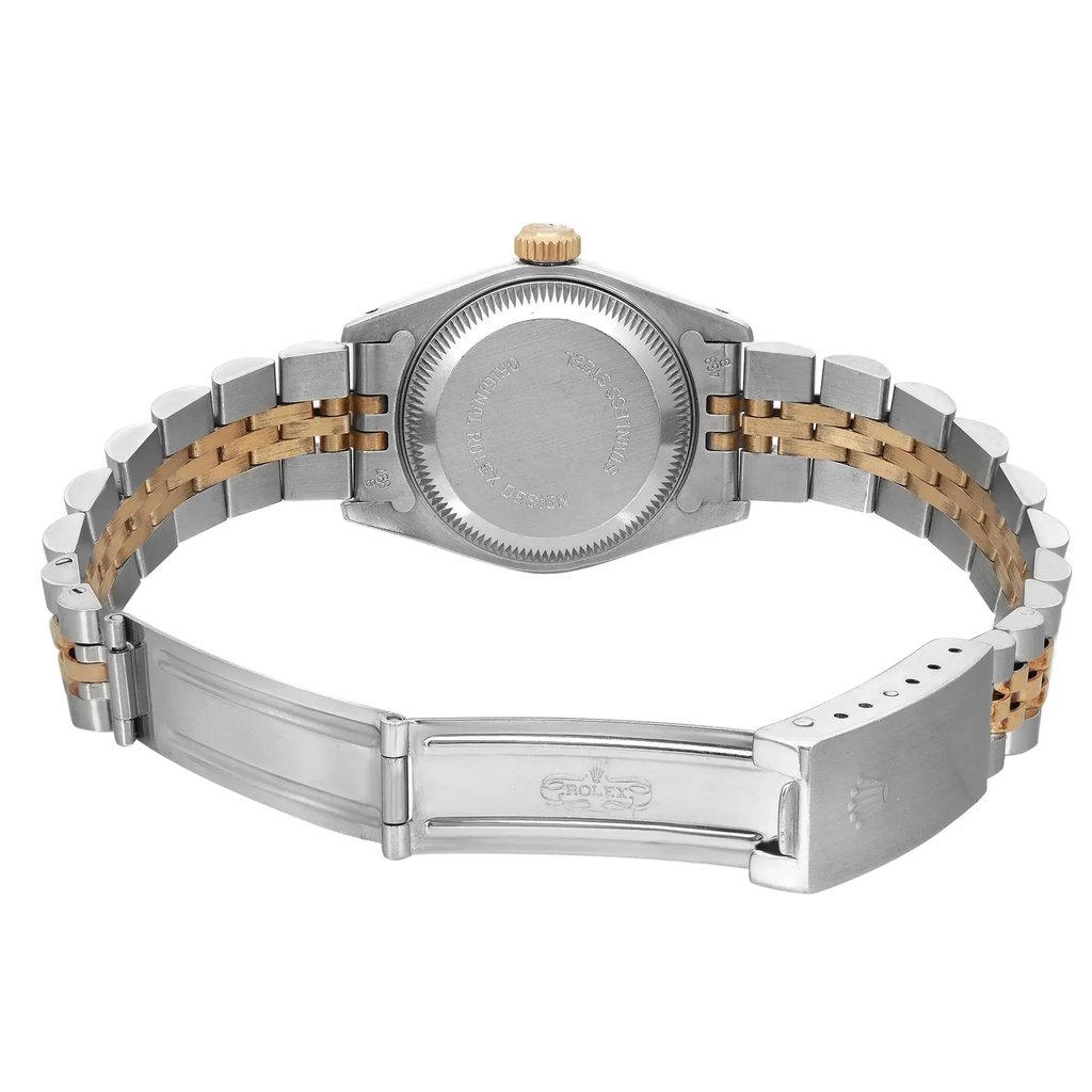 Back View Of Solid Back Case And Open Stainless Steel Band Of Rolex 69173 Watch Pre Owned Condition