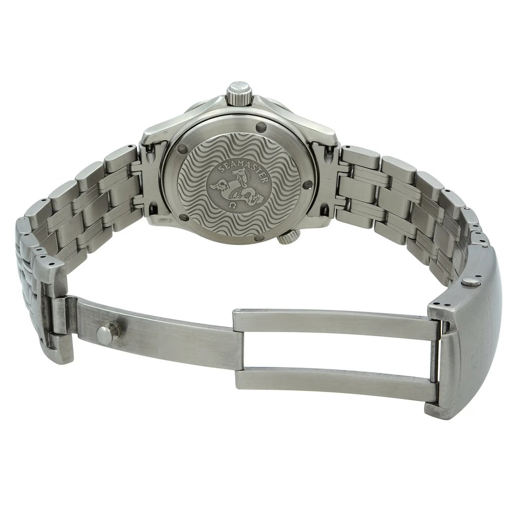 Back View Of Solid Back Case And Open Stainless Steel Band Of OMEGA 2551.80.00 Watch Pre Owned Condition