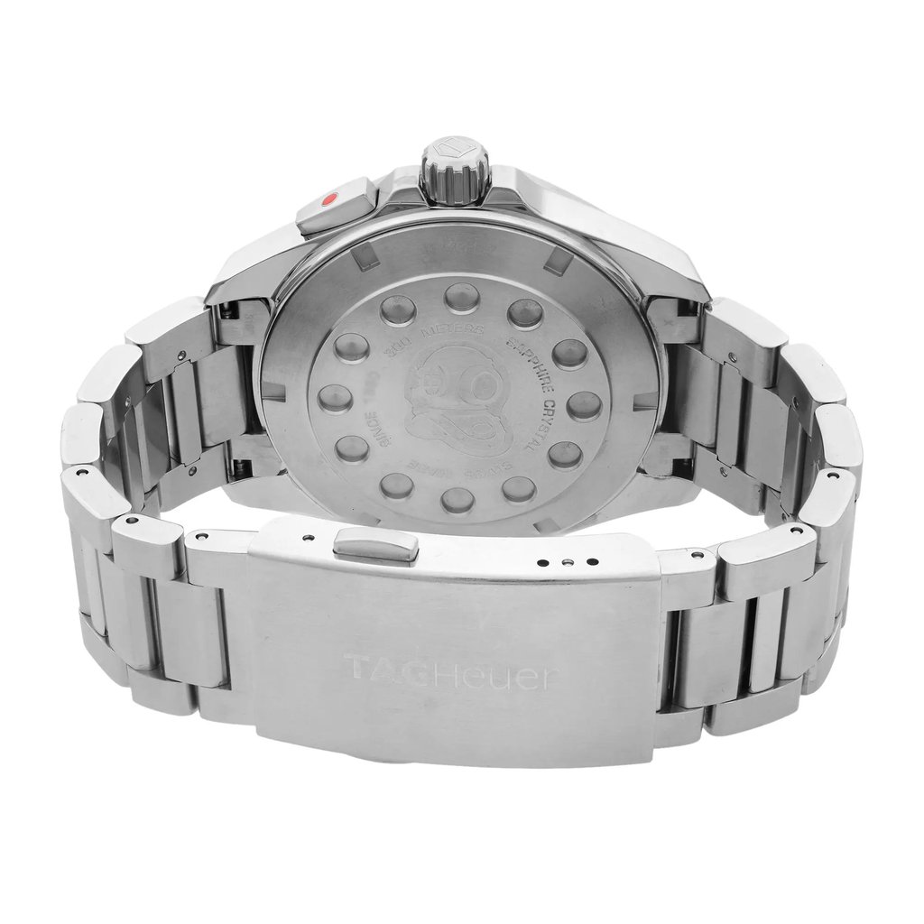 Back View Of {Caseback} Back Case And Closed Stainless Steel Band Of TAG Heuer WAY111Z.BA0910 Watch Pre Owned Condition