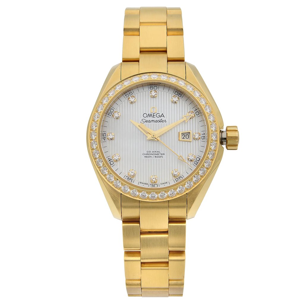 Front Full View Of OMEGA 231.55.34.20.55.001 Gold 18kt Watch Display Model Condition {Product Condition}
