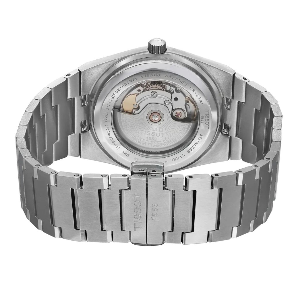 Back View Of Exhibition Back Case And Closed Stainless Steel Band Of Tissot T137.407.11.041.00 Watch Unworn Condition