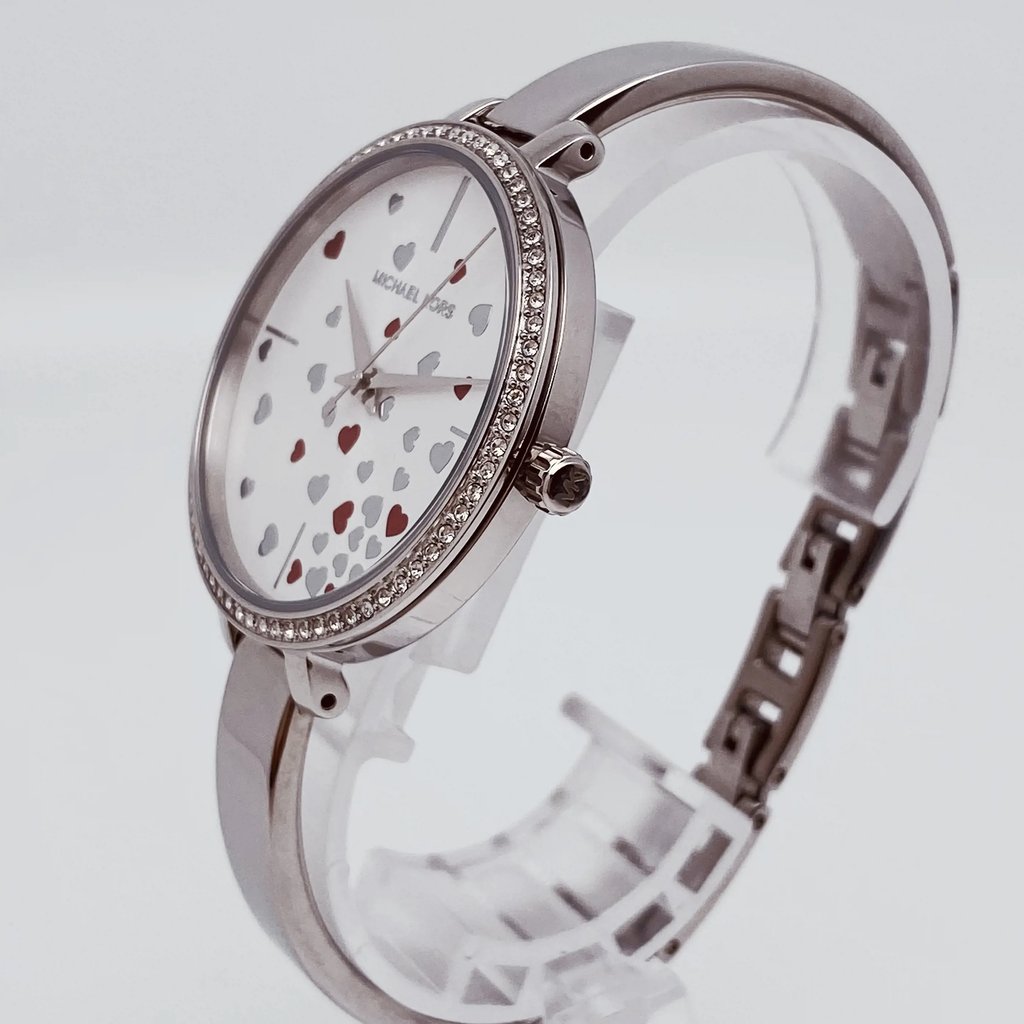 View Of Crown Facing Side Of Michael Kors MK3976 Stainless Steel Watch New With Defects Condition
