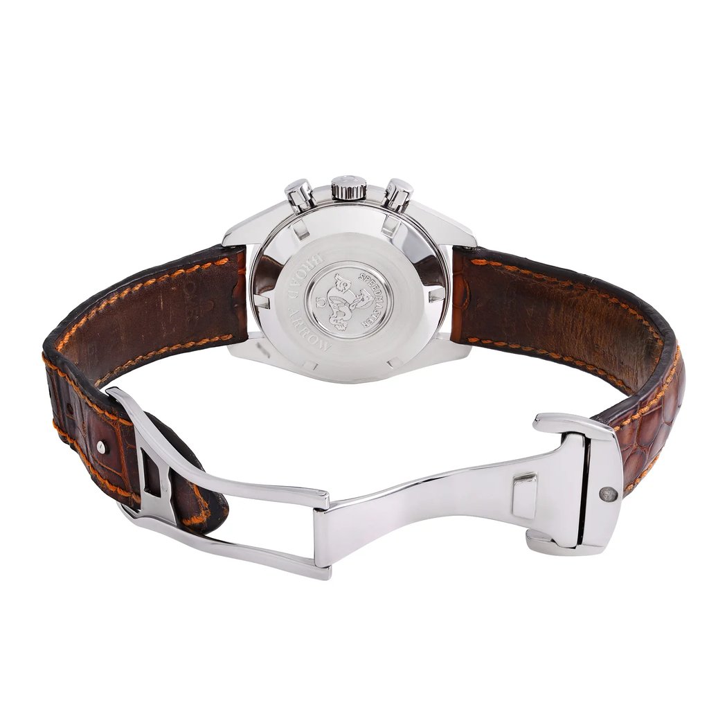 Back View Of Solid Back Case And Open Leather Band Of OMEGA 3551.20.00 Watch Pre Owned Condition