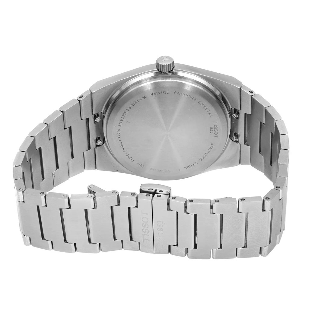 Back View Of Screwback Back Case And Closed Stainless Steel Band Of Tissot T137.410.11.041.00 Watch Pre Owned Condition