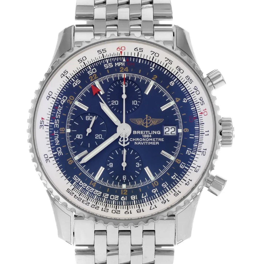 Up Close Front Facing Picture Of Breitling A2432212/C651-443A Stainless Steel Watch Display Model Condition