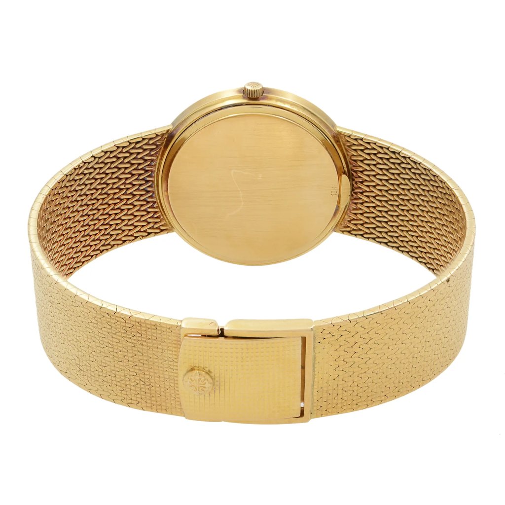 Back View Of Solid Back Case And Closed Gold Band Of Patek Philippe 3744-1 Watch Pre Owned Condition
