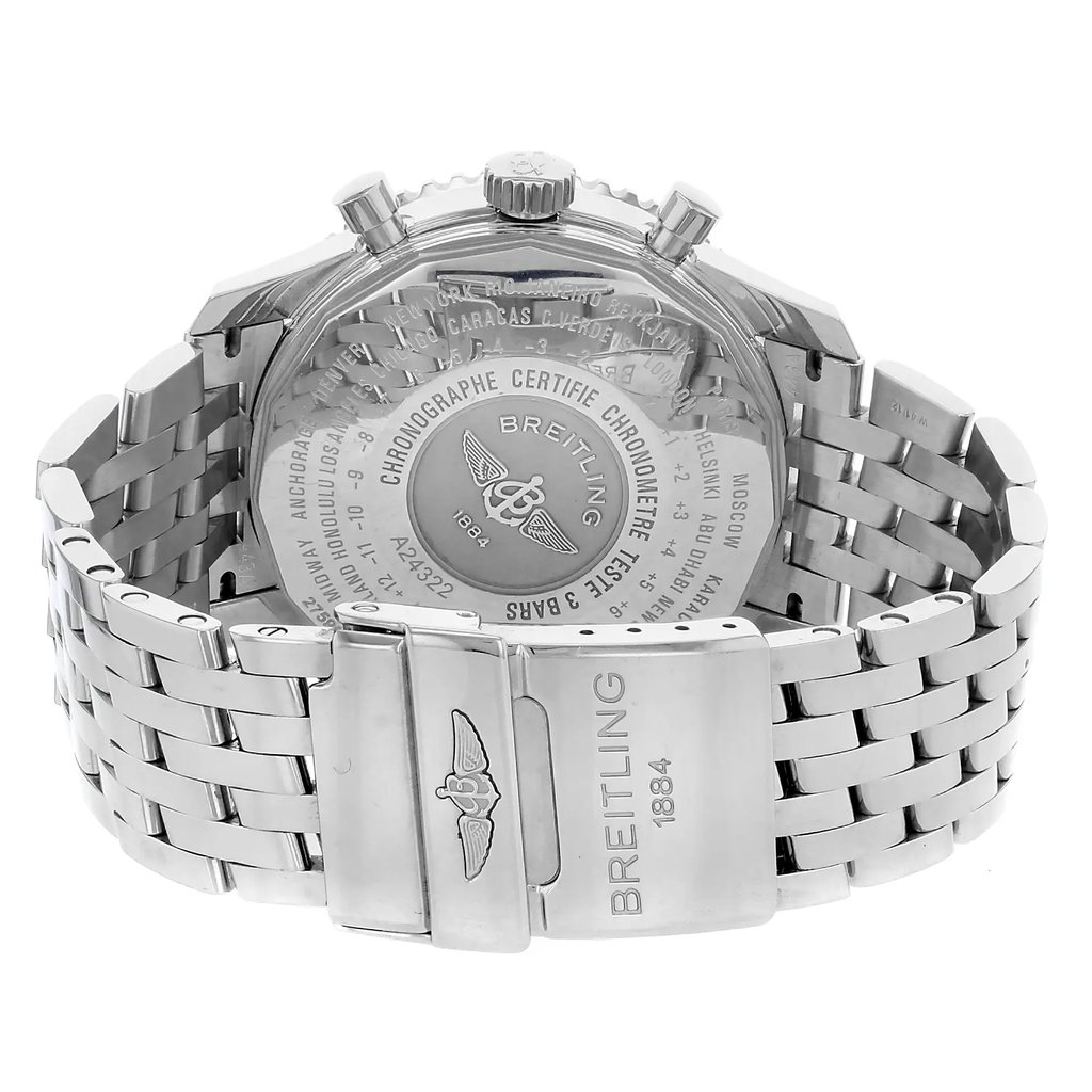 Back View Of {Caseback} Back Case And Closed Stainless Steel Band Of Breitling A2432212/G571-SS Watch Pre Owned Condition