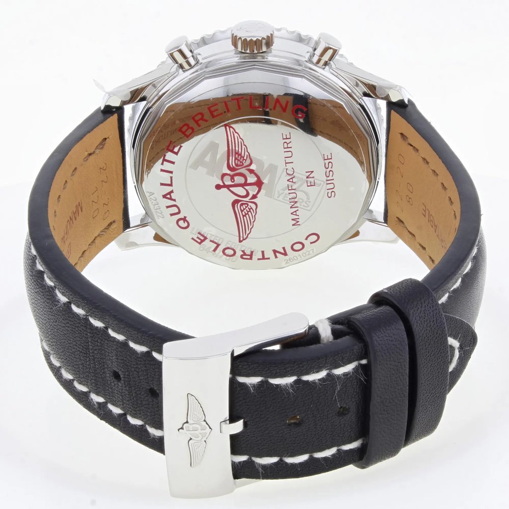 Back View Of {Caseback} Back Case And Closed Leather Band Of Breitling A233222P/BD70-435X Watch Display Model Condition
