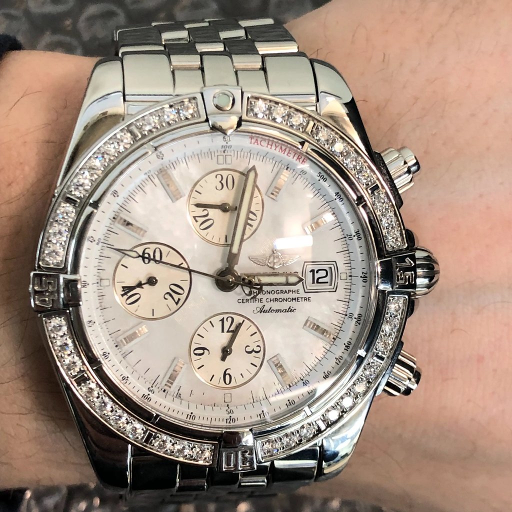 Front Full View Of Breitling A1335653/A569-375A Stainless Steel Watch Pre Owned Condition {Product Condition}