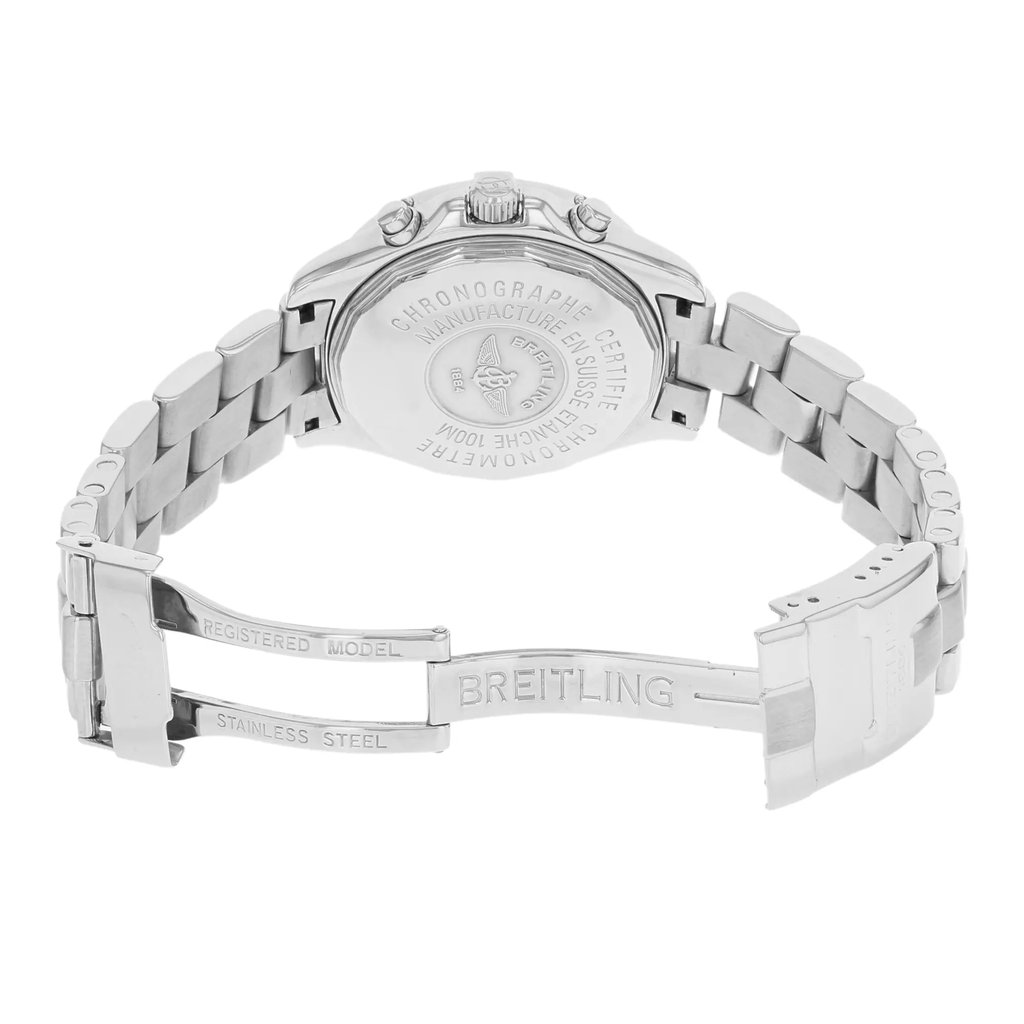Back View Of {Caseback} Back Case And Open Stainless Steel Band Of Breitling Colt Ocean Watch Pre Owned Condition