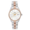An image of a Wristwatch by Rado. This Display Model item is designed for Women, featuring a Dress/Formal style. It has a Mechanical (Automatic) movement and an Analog display with a White dial color. The indices include 12-Hour Dial,Diamond Markers,Non-Numeric Hour Marks. The band is made of Ceramic,Stainless Steel and the case is made of Stainless Steel. The watch has a Round shape with a case size of 31 mm and a case thickness of 10 mm.