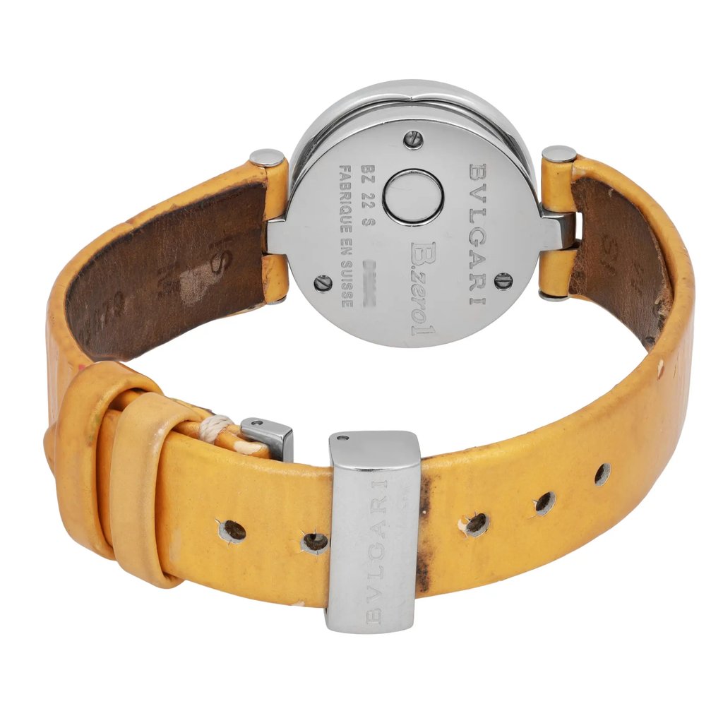 Back View Of Screwback Back Case And Closed Leather Band Of Bvlgari BZ22S Watch Pre Owned Condition