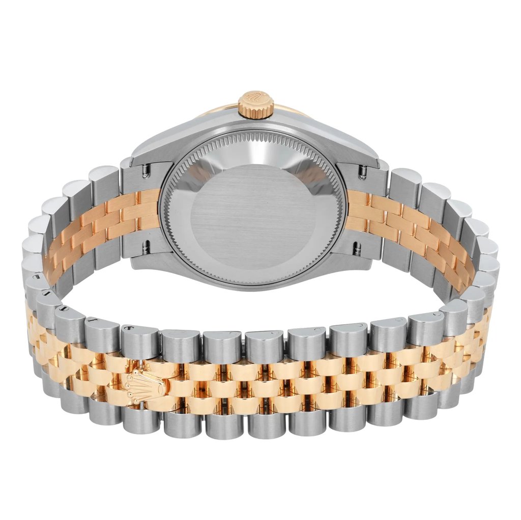 Back View Of Solid Back Case And Closed Stainless Steel,Gold Band Of Rolex 278273 Watch New Condition