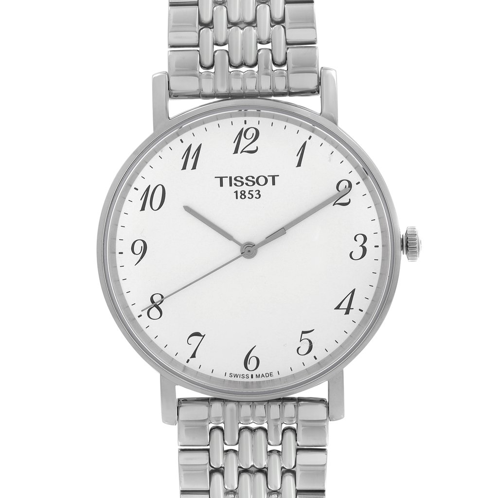 Up Close Front Facing Picture Of Tissot T109.410.11.032.00 Stainless Steel Watch Unworn Condition