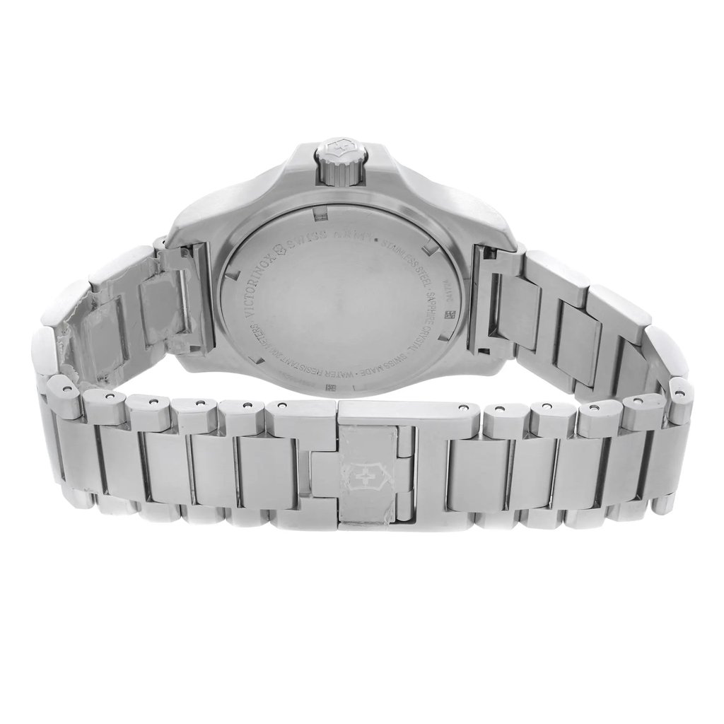 Back View Of Solid Back Case And Closed Stainless Steel Band Of Victorinox 241724.1 Watch Display Model Condition