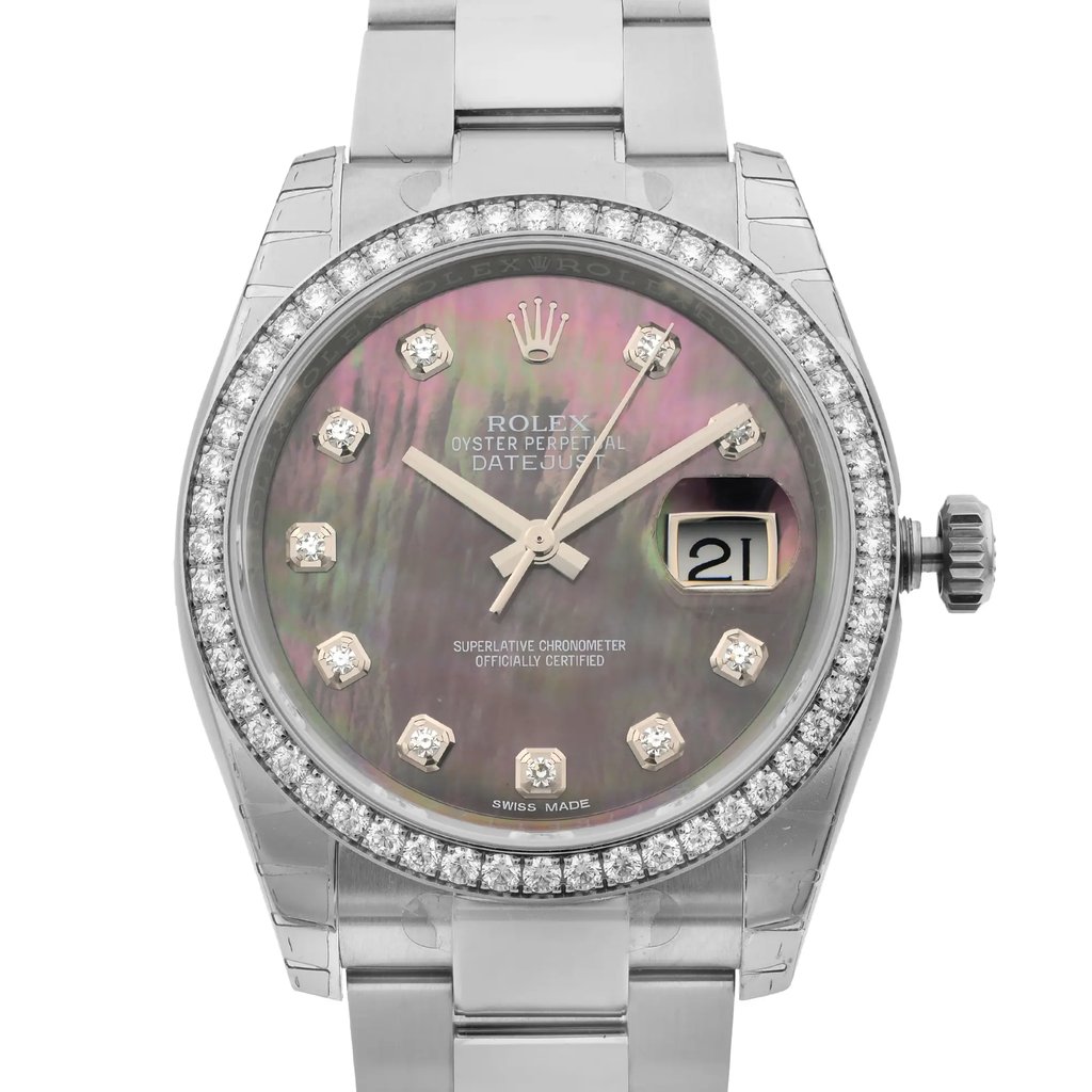 Up Close Front Facing Picture Of Rolex 116244 Stainless Steel Watch Unworn Condition