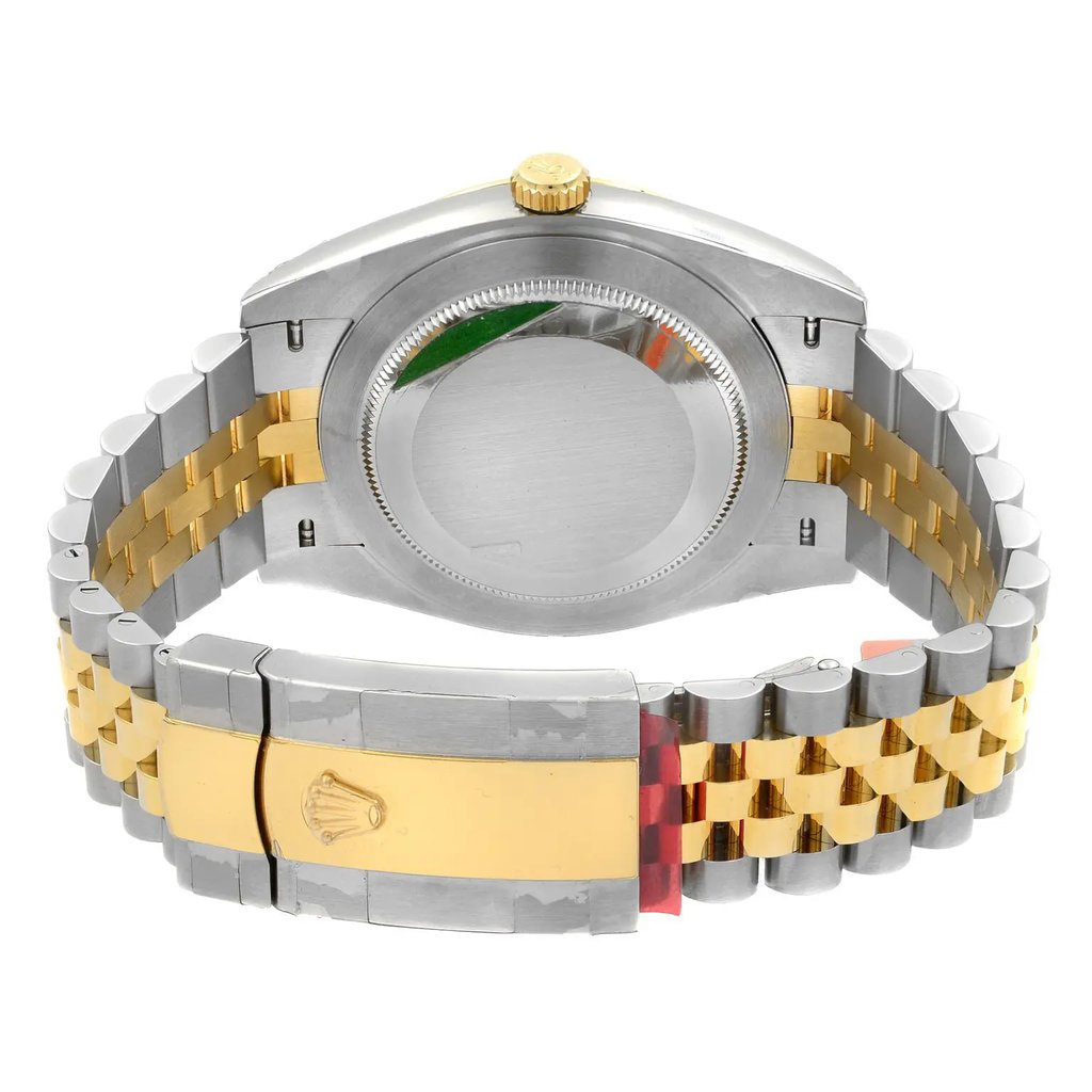 Back View Of Solid Back Case And Closed Stainless Steel,Gold Band Of Rolex m126303-0020 Watch Unworn Condition