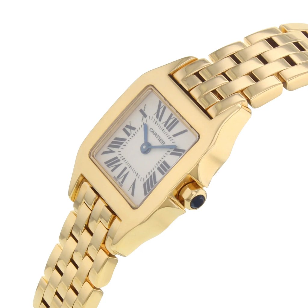 View Of Crown Facing Side Of Cartier W25063X9 Gold 18kt Watch Unworn Condition