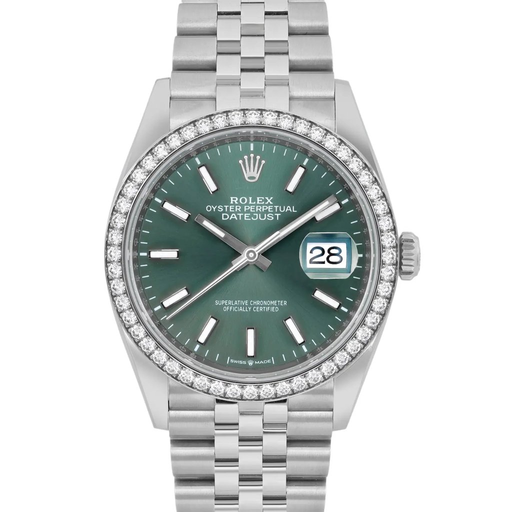 Up Close Front Facing Picture Of Rolex  126284RBR Stainless Steel Watch Unworn Condition