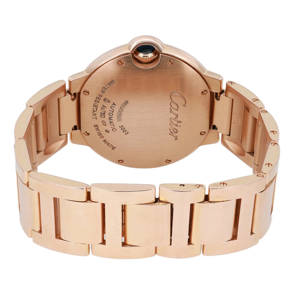 Back View Of Screwback Back Case And Closed Rose Gold Band Of Cartier WE902026 Watch Pre Owned Condition
