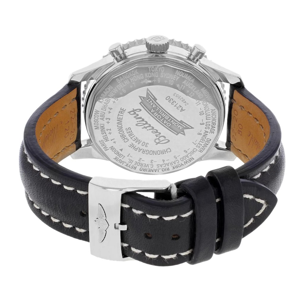 Back View Of {Caseback} Back Case And Closed Leather Band Of Breitling A2133012/B571-435X Watch Pre Owned Condition