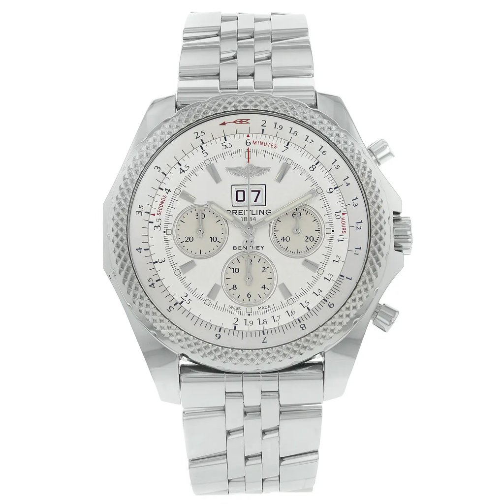 Front Full View Of Breitling A4436412-G679SS Stainless Steel Watch Display Model Condition {Product Condition}